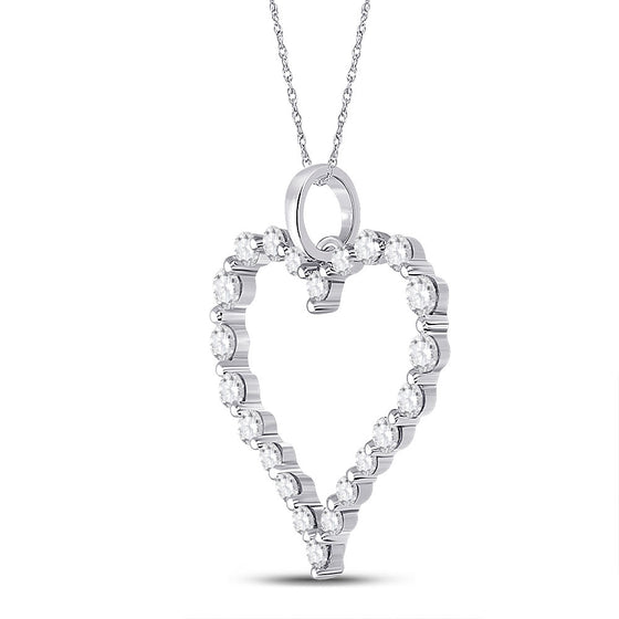 14k White Gold Womens Round Diamond Outline Heart Pendant 1 Cttw