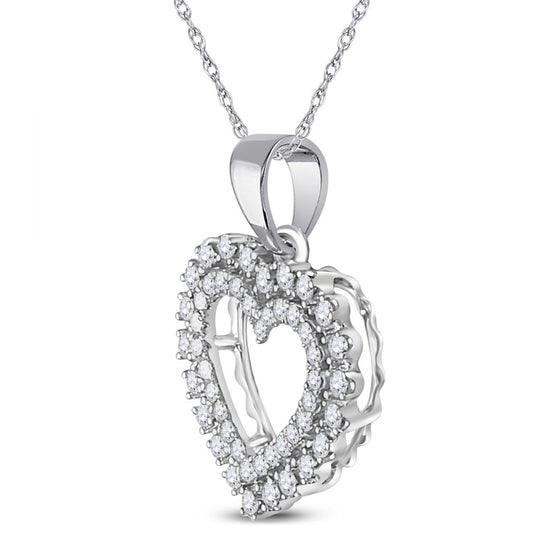 14k White Gold Womens Round Diamond Heart Pendant 3/8 Cttw