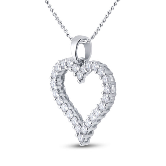 14k White Gold Womens Round Diamond Outline Heart Pendant 1 Cttw