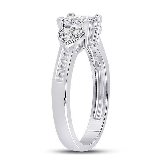 14k White Gold Womens Princess Diamond Square Heart Cluster Ring 3/4 Cttw