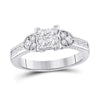 14k White Gold Womens Princess Diamond Square Heart Cluster Ring 3/4 Cttw