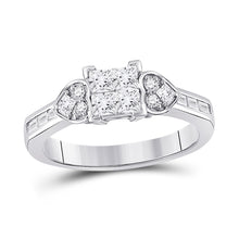  14k White Gold Womens Princess Diamond Square Heart Cluster Ring 3/4 Cttw