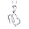 10k White Gold Womens Round Diamond Double Heart Pendant 1/6 Cttw