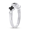 10k White Gold Womens Round Black Color Enhanced Diamond Clover Band Ring 1/4 Cttw