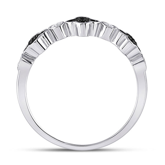 10k White Gold Womens Round Black Color Enhanced Diamond Clover Band Ring 1/4 Cttw