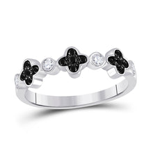  10k White Gold Womens Round Black Color Enhanced Diamond Clover Band Ring 1/4 Cttw