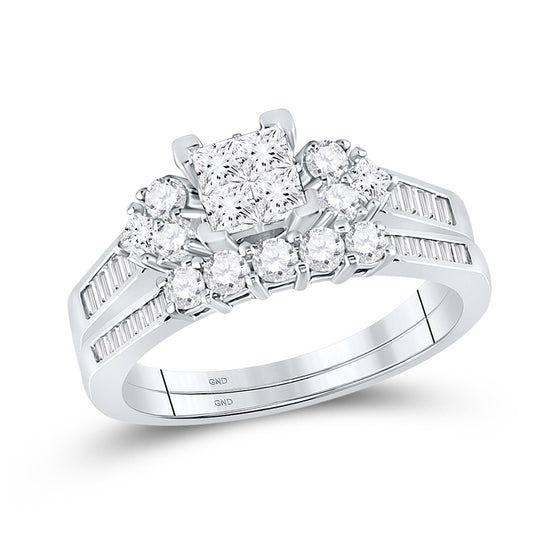 10k White Gold Princess Diamond Bridal Wedding Ring Band Set 1 Cttw
