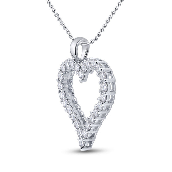 14k White Gold Womens Round Diamond Outline Heart Pendant 2 Cttw