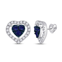  10k White Gold Womens Round Blue Sapphire Diamond Heart Earrings 7/8 Cttw