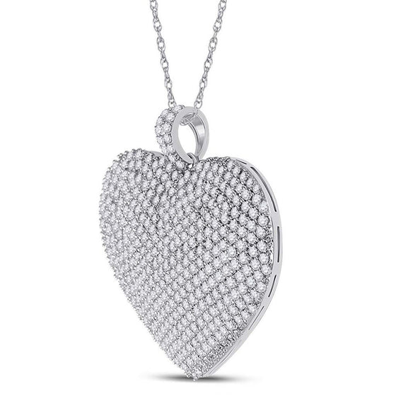 14k White Gold Womens Round Diamond Charmed Heart Pendant 3 Cttw