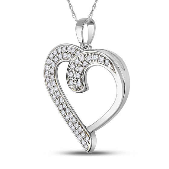 10k White Gold Womens Round Diamond Heart Pendant 1/4 Cttw