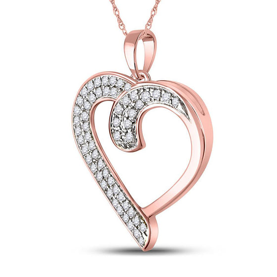 10k Rose Gold Womens Round Diamond Heart Pendant 1/4 Cttw