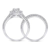14k White Gold Round Diamond Halo Bridal Wedding Ring Band Set 1-7/8 Cttw