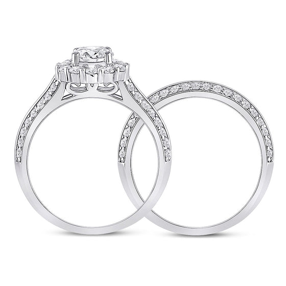 14k White Gold Round Diamond Halo Bridal Wedding Ring Band Set 1-7/8 Cttw