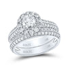 14k White Gold Round Diamond Halo Bridal Wedding Ring Band Set 1-7/8 Cttw