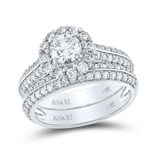  14k White Gold Round Diamond Halo Bridal Wedding Ring Band Set 1-7/8 Cttw