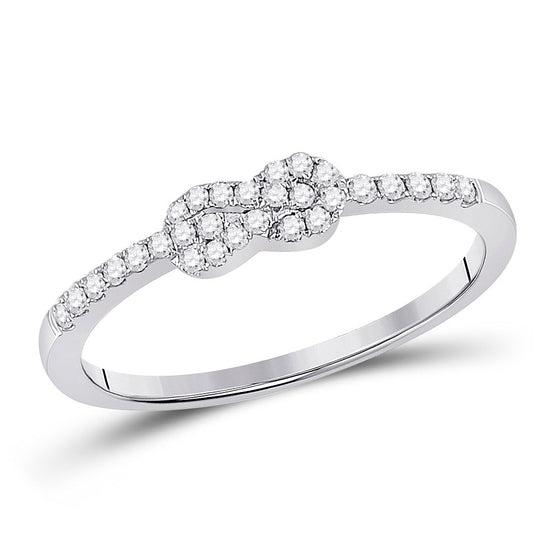 10k White Gold Womens Round Diamond Knot Stackable Band Ring 1/5 Cttw