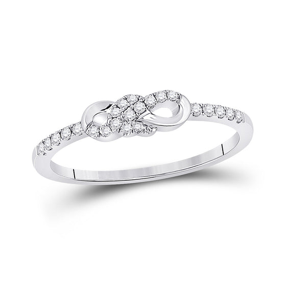10k White Gold Womens Round Diamond Knot Stackable Band Ring 1/6 Cttw