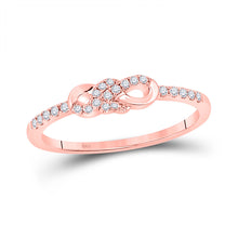  10k Rose Gold Womens Round Diamond Knot Stackable Band Ring 1/6 Cttw