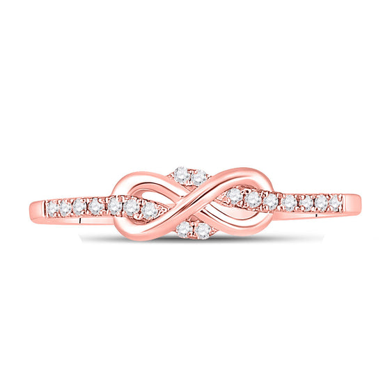 10k Rose Gold Womens Round Diamond Infinity Knot Stackable Band Ring 1/10 Cttw