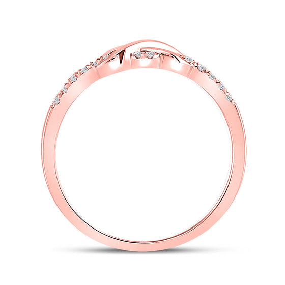 10k Rose Gold Womens Round Diamond Infinity Knot Stackable Band Ring 1/10 Cttw