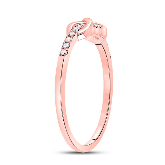 10k Rose Gold Womens Round Diamond Infinity Knot Stackable Band Ring 1/10 Cttw