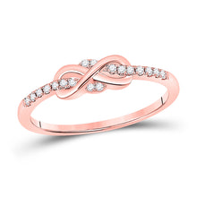  10k Rose Gold Womens Round Diamond Infinity Knot Stackable Band Ring 1/10 Cttw