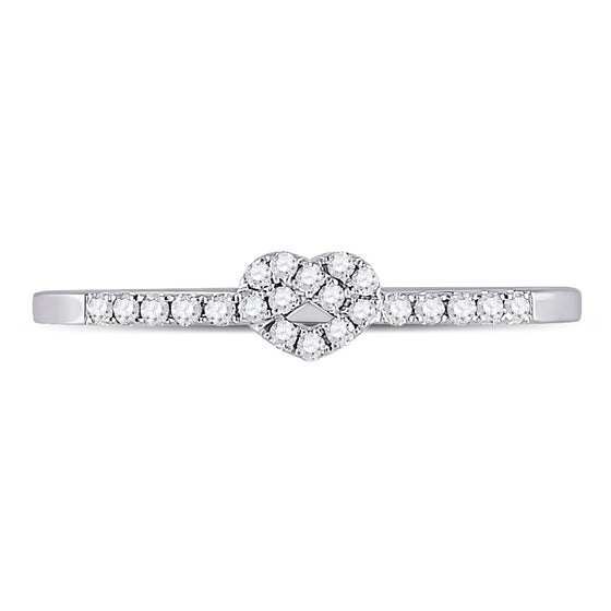 10k White Gold Womens Round Diamond Heart Stackable Band Ring 1/8 Cttw