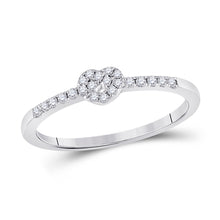  10k White Gold Womens Round Diamond Heart Stackable Band Ring 1/8 Cttw