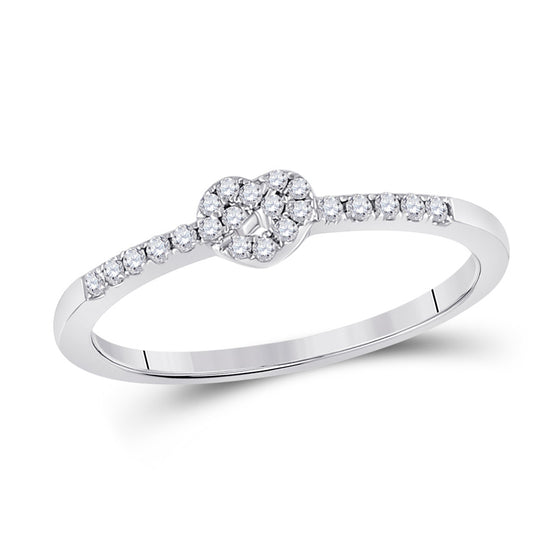 10k White Gold Womens Round Diamond Heart Stackable Band Ring 1/8 Cttw
