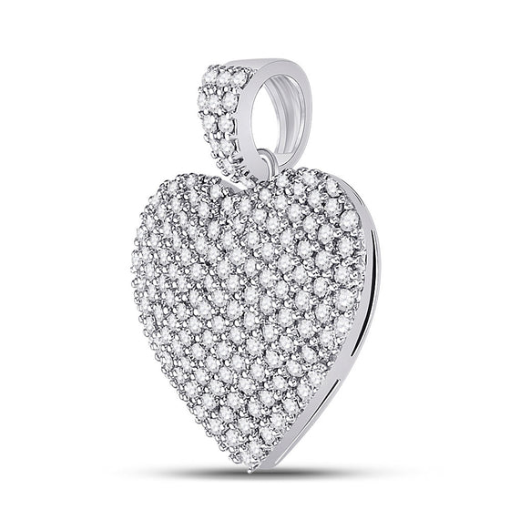 14k White Gold Womens Round Diamond Charmed Heart Pendant 1 Cttw