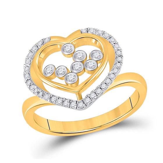 10k Yellow Gold Womens Round Diamond Scattered Heart Ring 1/3 Cttw