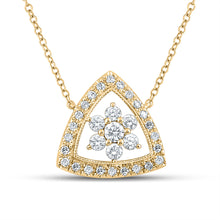  14k Yellow Gold Womens Round Diamond Cluster Triangle Necklace 1/3 Cttw