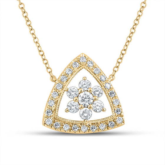 14k Yellow Gold Womens Round Diamond Cluster Triangle Necklace 1/3 Cttw