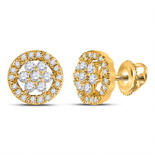  14k Yellow Gold Womens Round Diamond Circle Cluster Earrings 1/2 Cttw
