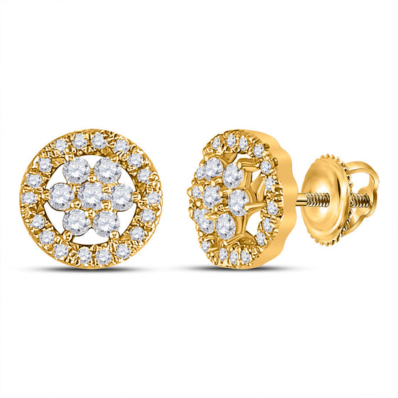 14k Yellow Gold Womens Round Diamond Circle Cluster Earrings 1/2 Cttw