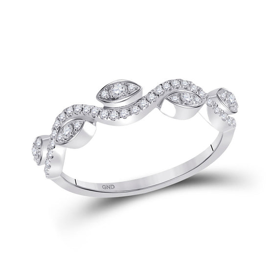 10k White Gold Womens Round Diamond Wavy Band Ring 1/5 Cttw