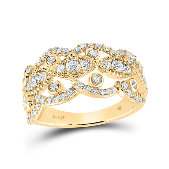 14k Yellow Gold Womens Round Diamond Rounded Edge Band Ring 1 Cttw