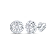  14k White Gold Womens Round Diamond Cluster Earrings 3/8 Cttw