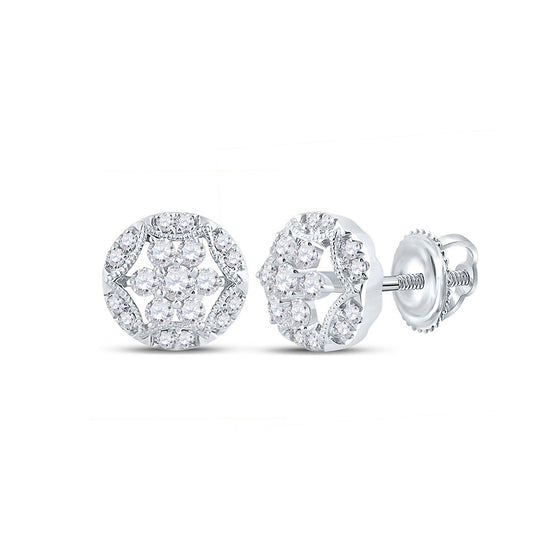 14k White Gold Womens Round Diamond Cluster Earrings 3/8 Cttw
