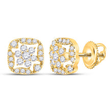  14k Yellow Gold Womens Round Diamond Square Floral Cluster Earrings 3/8 Cttw