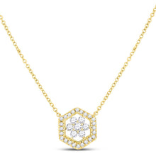  14k Yellow Gold Womens Round Diamond Geometric Cluster Necklace 1/3 Cttw