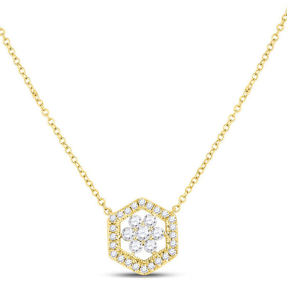 14k Yellow Gold Womens Round Diamond Geometric Cluster Necklace 1/3 Cttw