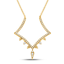  14k Yellow Gold Womens Round Diamond Fashion Necklace 1/4 Cttw
