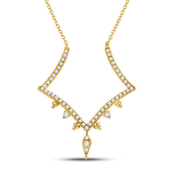 14k Yellow Gold Womens Round Diamond Fashion Necklace 1/4 Cttw