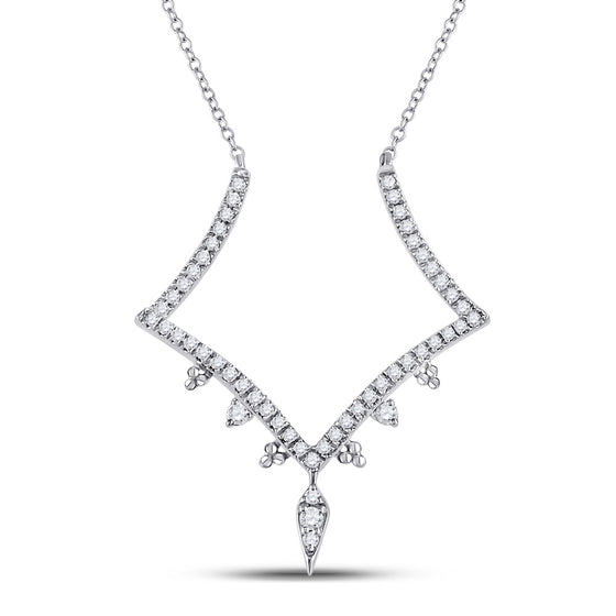 14k White Gold Womens Round Diamond Fashion Necklace 1/4 Cttw