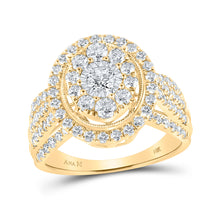  14k Yellow Gold Round Diamond Cluster Oval Bridal Wedding Engagement Ring 1-1/2 Cttw