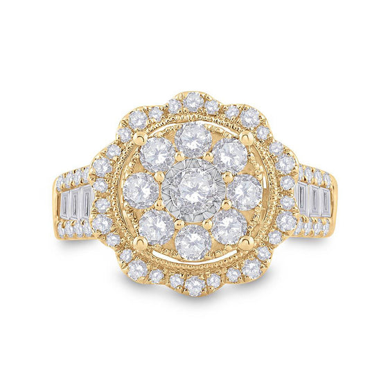14k Yellow Gold Womens Round Diamond Flower Cluster Ring 1-5/8 Cttw