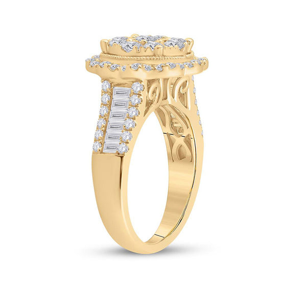 14k Yellow Gold Womens Round Diamond Flower Cluster Ring 1-5/8 Cttw
