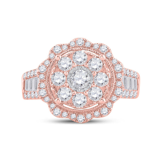 14k Rose Gold Womens Round Diamond Floral Cluster Bridal Wedding Engagement Ring 1-5/8 Cttw